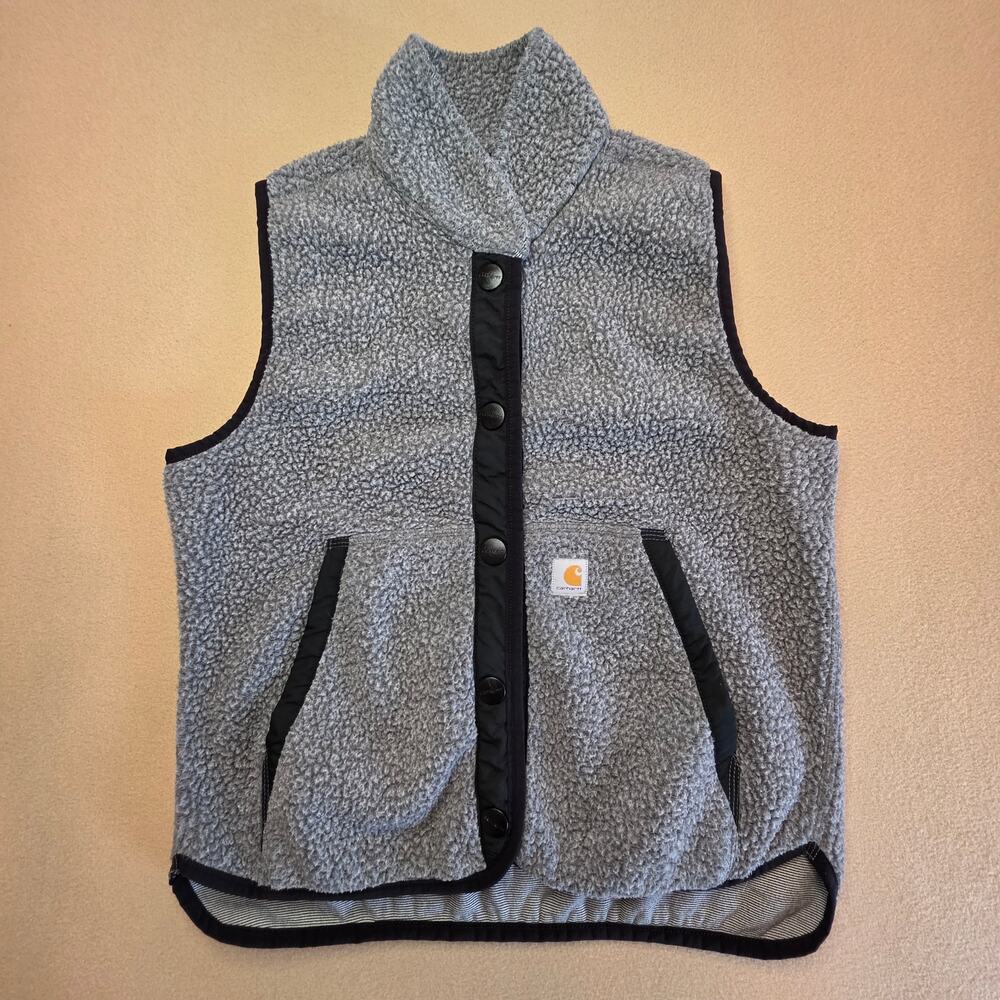 Carhartt Women's Relaxed Fit Sherpa Fleece Vest Gray Sz Small (4-6) Snap Front